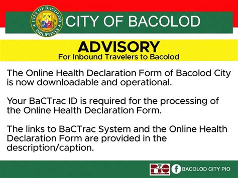 bacolodcityhealth.com/esd|Link to the Online Health Declaration .